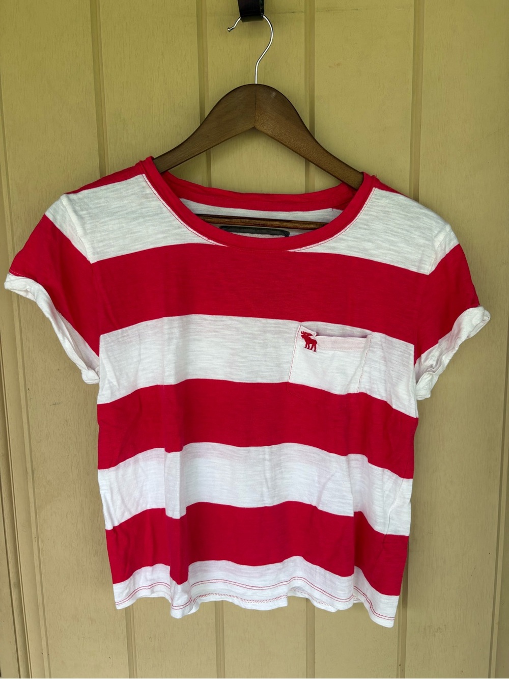 Abercrombie & Fitch Striped Red & White Pocket Tee